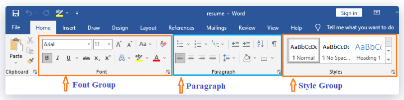 Unit 1: Exploring the Word Window | Parts of Ribbon in Microsoft Word ...